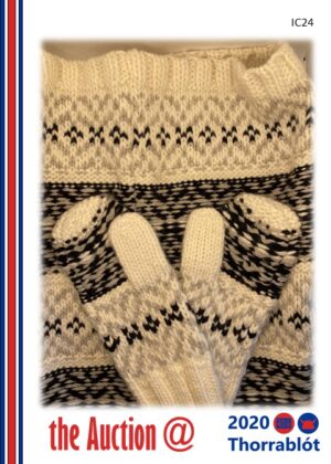 White and Black Hand-knit Cowell Scarf and Mittens